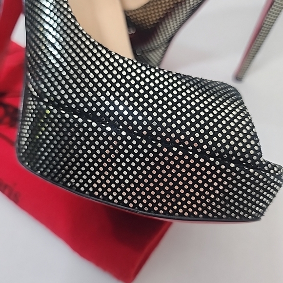 Christian Louboutin Lady Peep Black Suede Silver Heels 38.5 - Picture 15 of 15